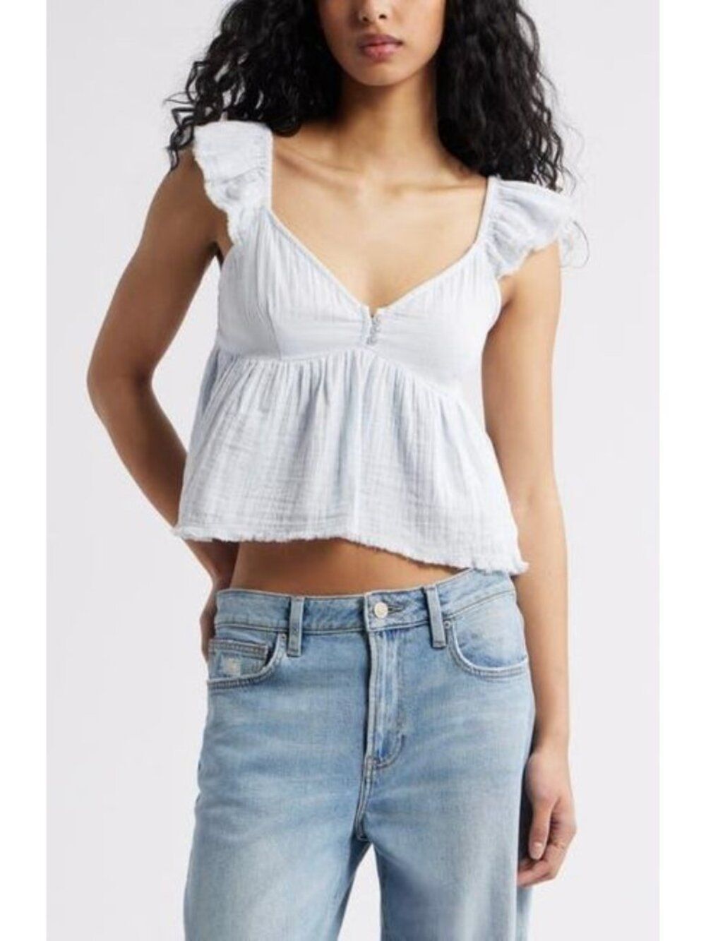 BP Nordstrom Blue Illusion Gauze Babydoll Flutter Sleeve Empire Top XL